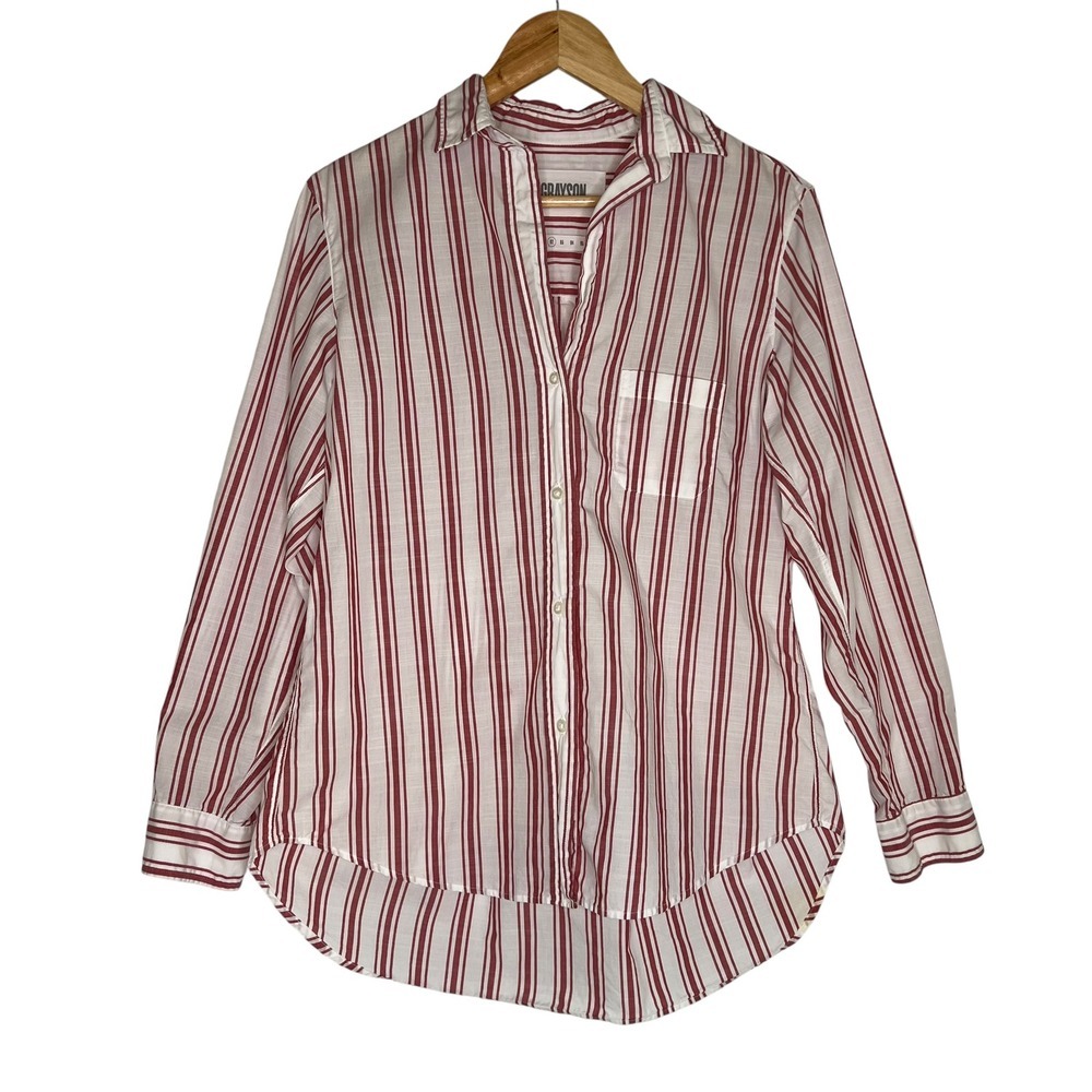 Frank & Eileen Grayson The Hero Cotton Red White Striped Button Up Shirt SZ S